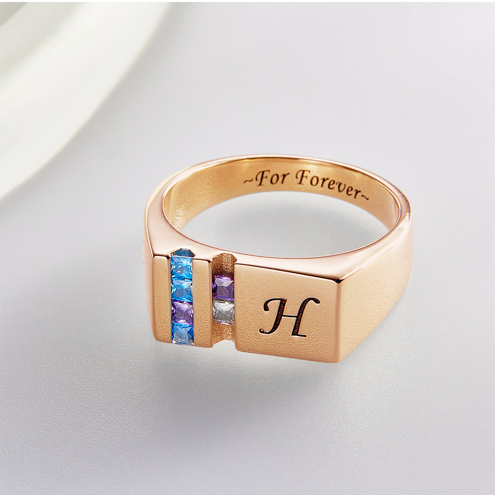Custom Text Birthstone Ring Rose Gold Plated Personalized Family Ring Gift For Her - soufeelau