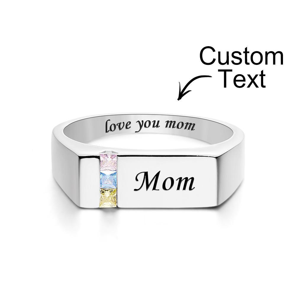 Custom Text Birthstone Ring Personalized Family Ring Gift For Her - soufeelau