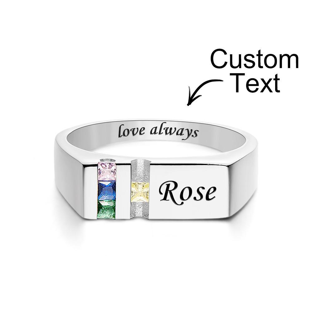 Custom Text Birthstone Ring Personalized Family Ring Gift For Her - soufeelau