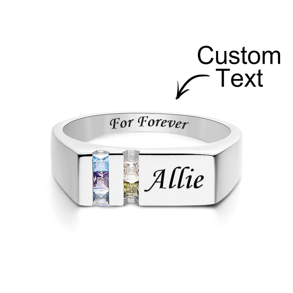 Custom Text Birthstone Ring Personalized Family Ring Gift For Her - soufeelau