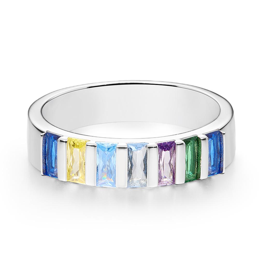 Custom Baguette Birthstone Ring Personalized Family Ring Gift For Her - soufeelau