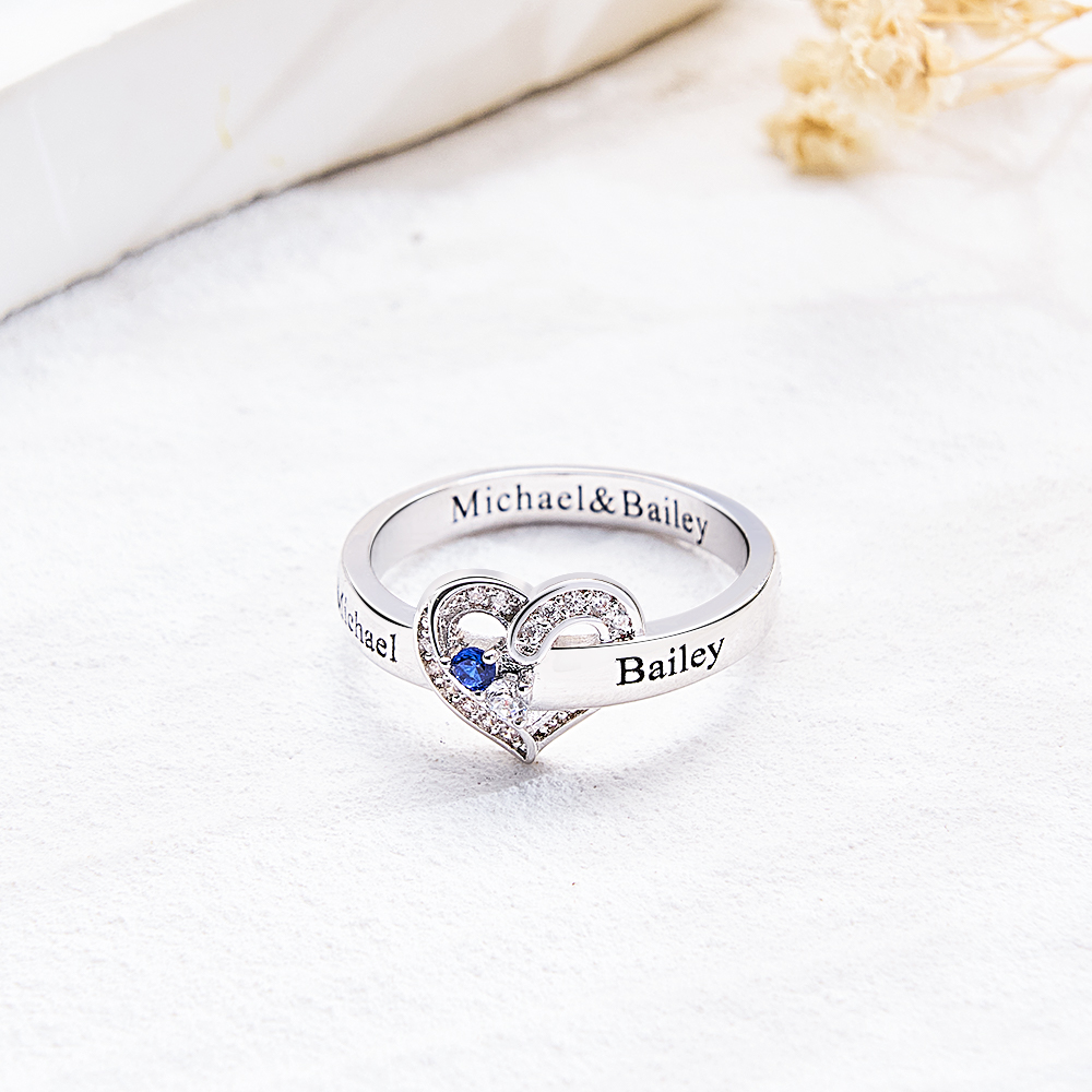 Personalized 1-8 Birthstones Heart Family Ring Where Hearts Meet Love Gleams In Every Stone Mother's Day Gift - soufeelau