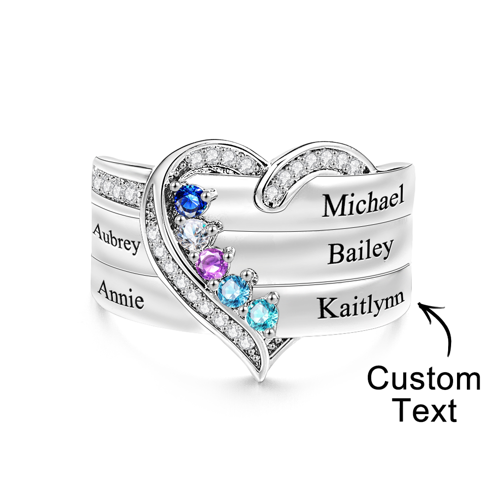 Personalized 1-8 Birthstones Heart Family Ring Where Hearts Meet Love Gleams In Every Stone Mother's Day Gift - soufeelau
