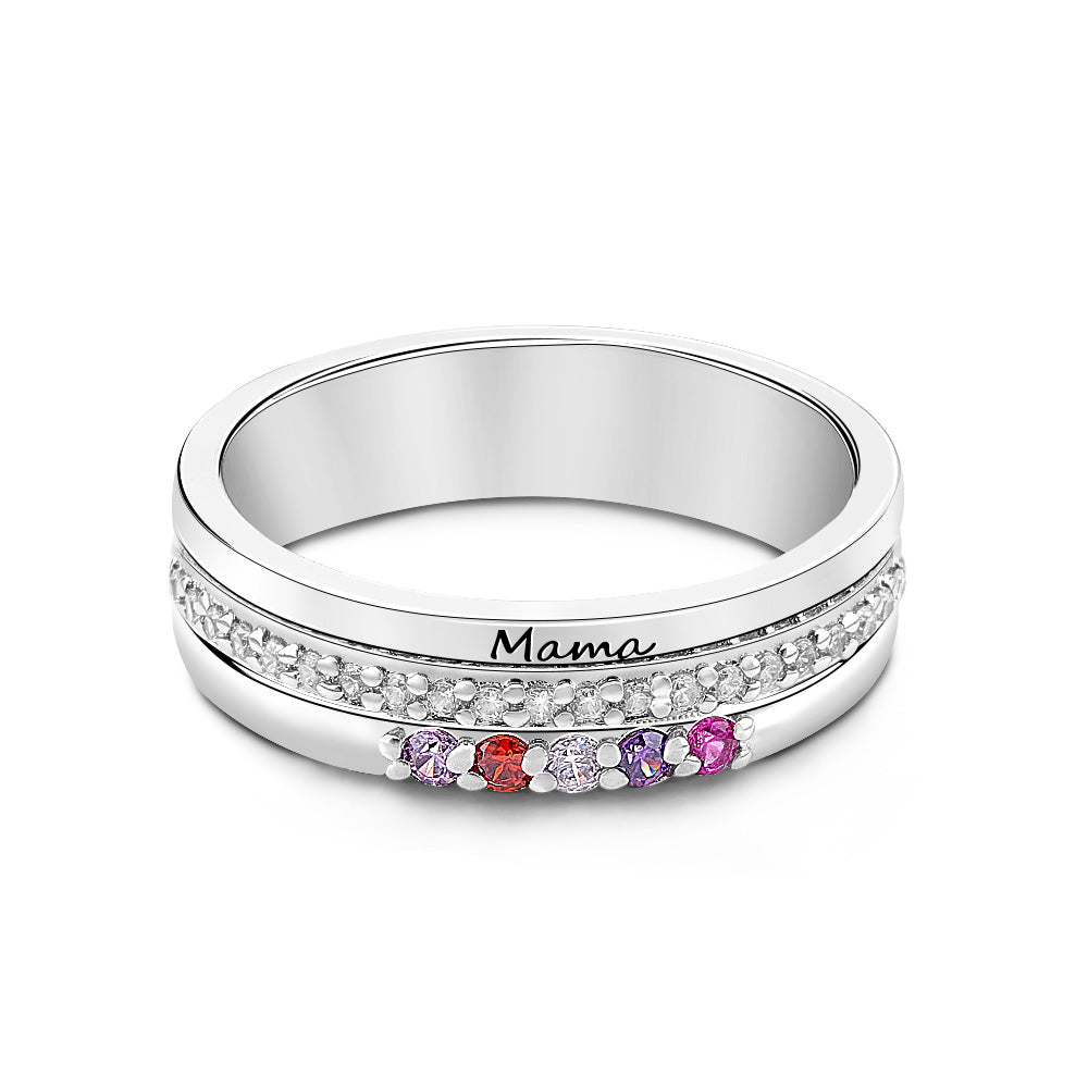 Personalized Birthstones Ring with Engraved Text Family Ring Jewelry Birthday Gift for Mom Grandma - soufeelau