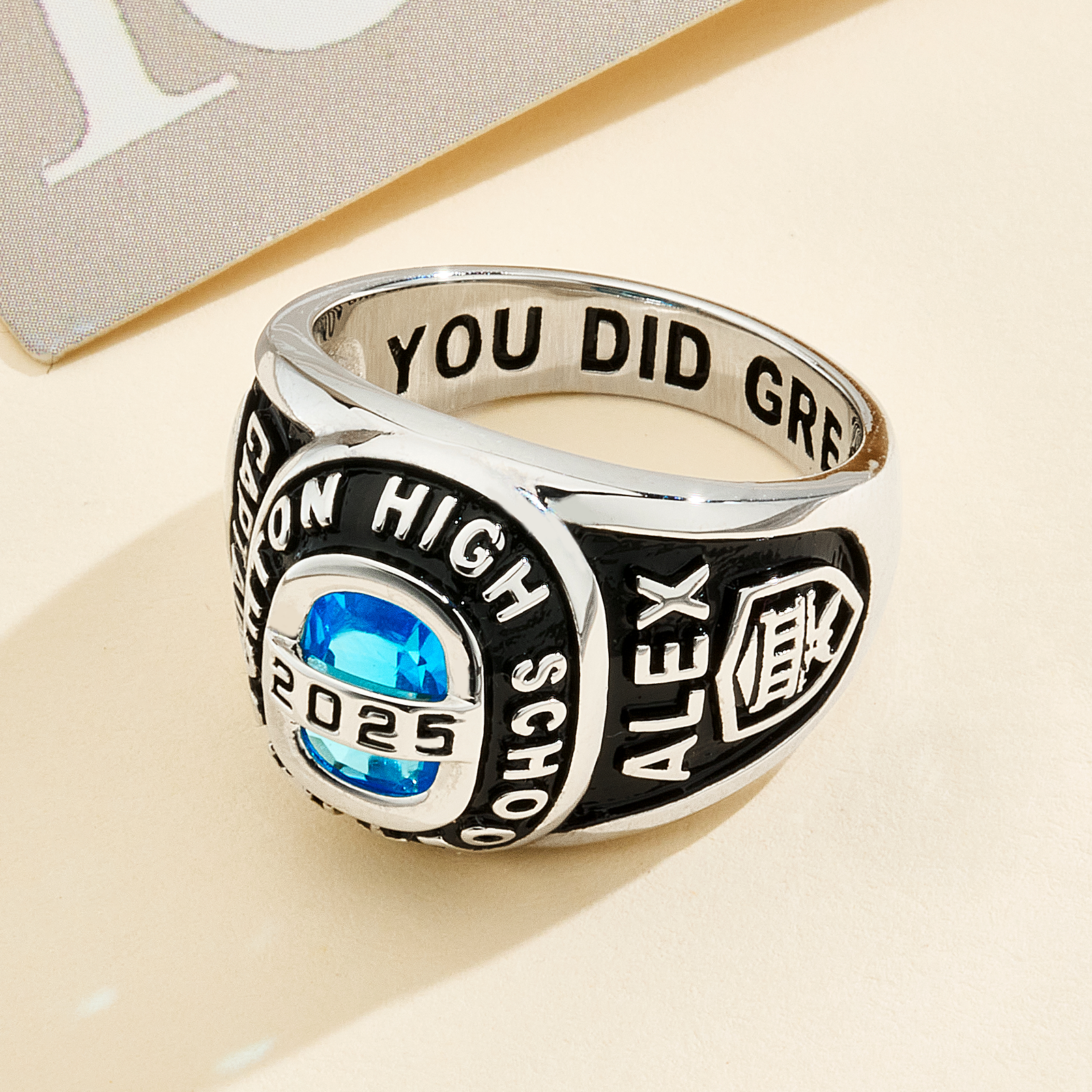 Personalized Birthstone Class Signet Ring with Engraved Symbol Name and Text Class of 2025 Graduation Gift for High School University Graduates - soufeelau