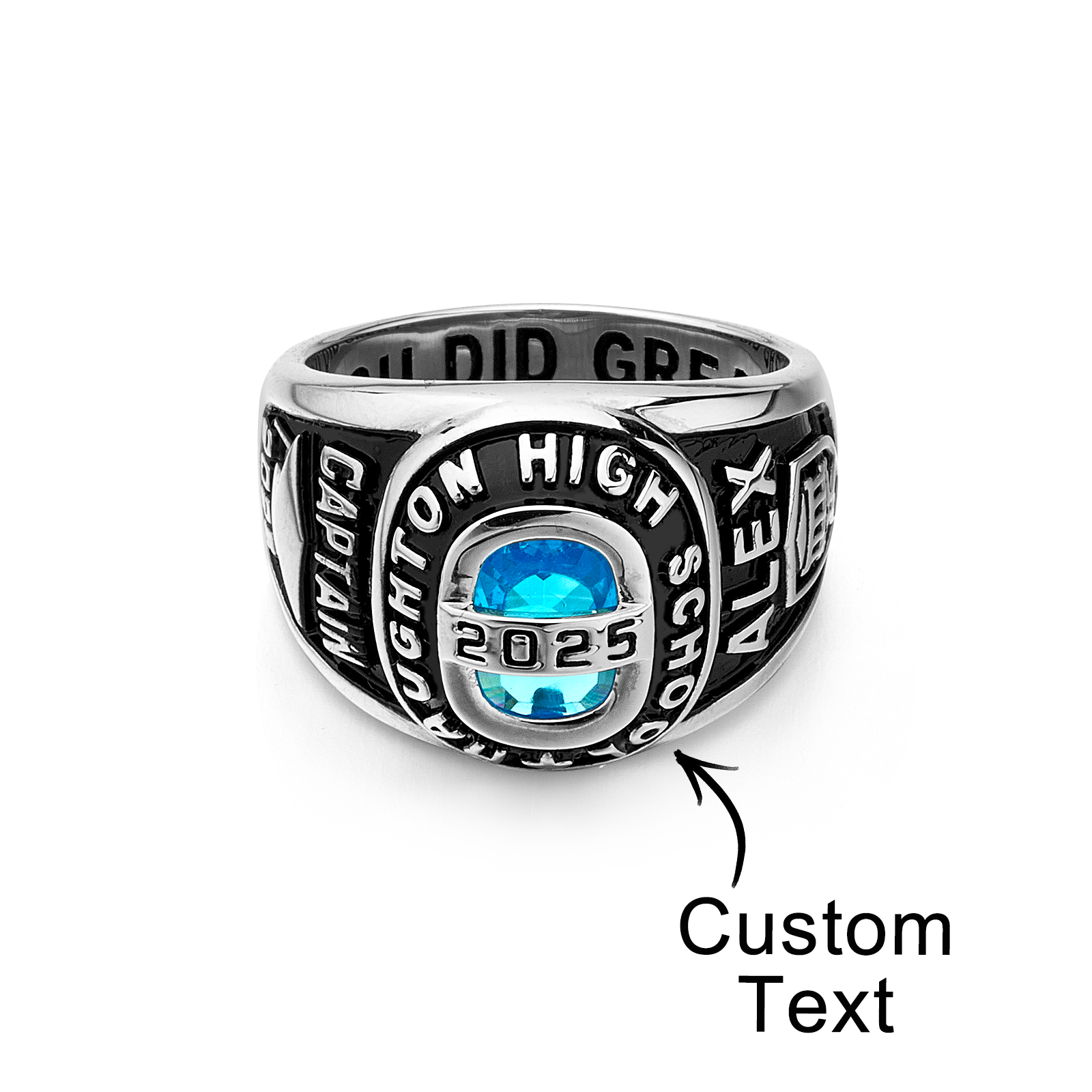 Personalized Birthstone Class Signet Ring with Engraved Symbol Name and Text Class of 2025 Graduation Gift for High School University Graduates - soufeelau