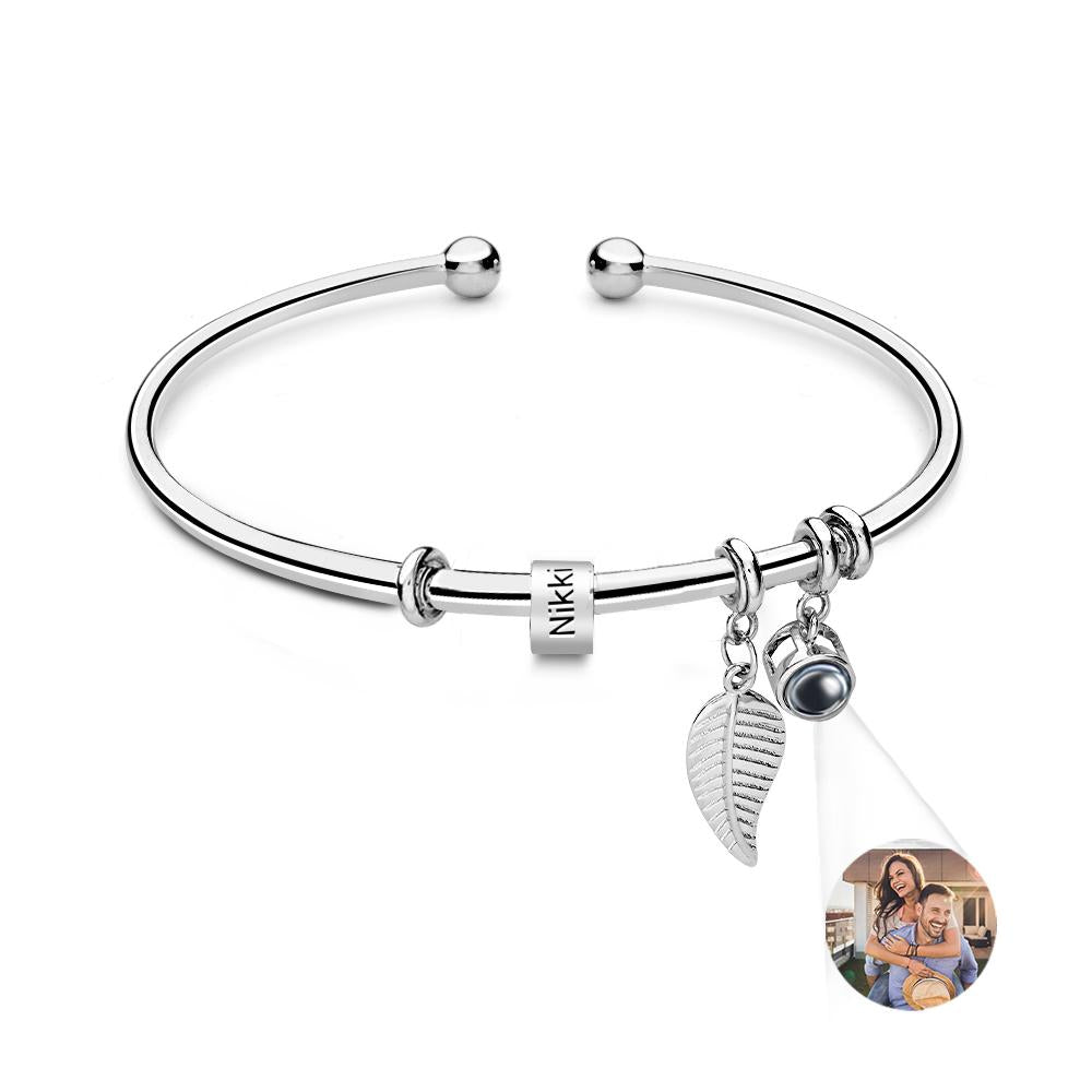 Personalized Photo Projection Bracelet Custom Number Of Optional Engravable Beads Jewelry Gift For Family - soufeelau