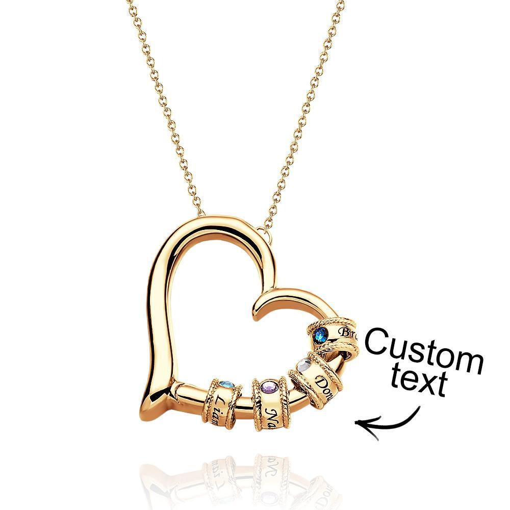 Custom Engraved Heart Necklace With Birthstone Beads Charming Necklace for Mom - soufeelau