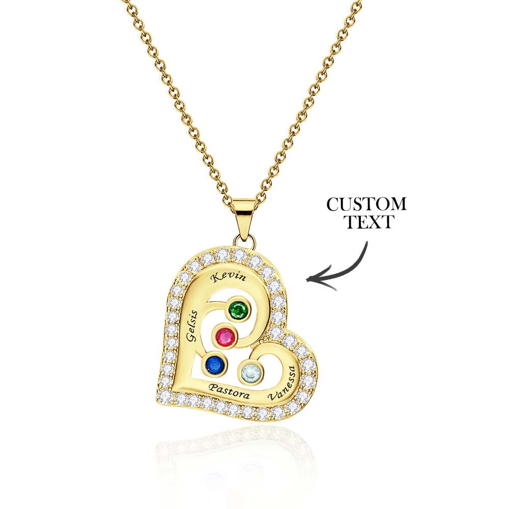 Engravable Heart Hollow Out Necklace WIth Zircon Decor Family Gifts - soufeelau