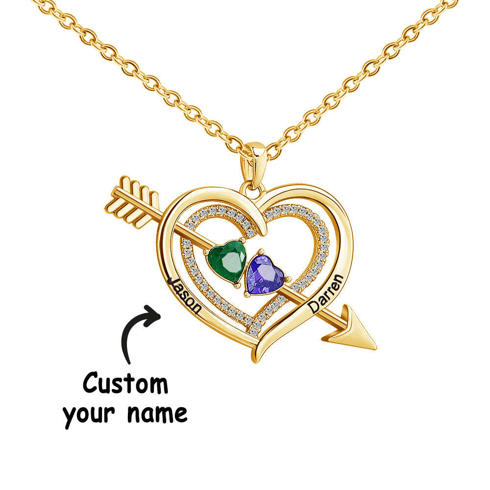 Personalized Name Birthstone Cupid Arrow Heart Necklace Engrave Necklace for Her - soufeelau