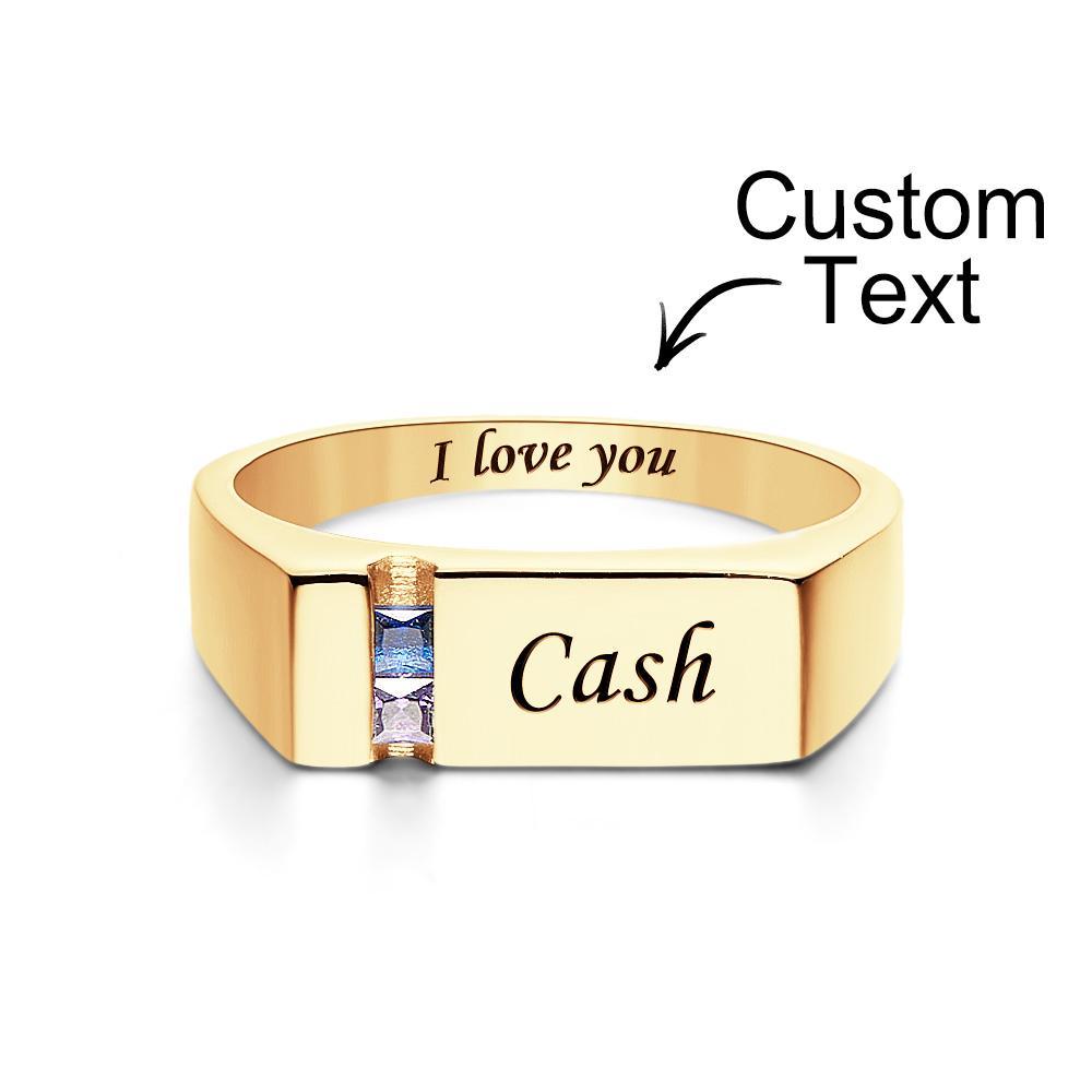 Custom Text Birthstone Ring 18k Gold Plated Personalized Family Ring Gift For Her - soufeelau