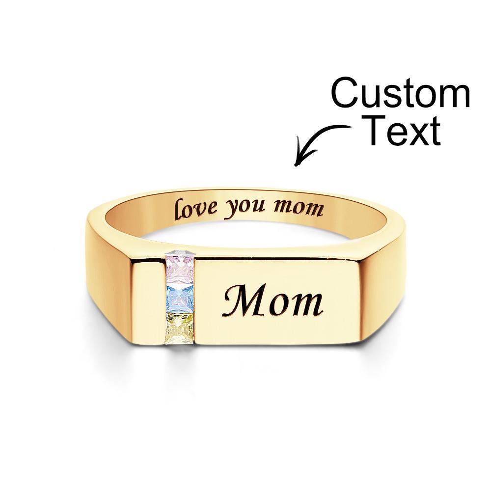 Custom Text Birthstone Ring 18k Gold Plated Personalized Family Ring Gift For Her - soufeelau