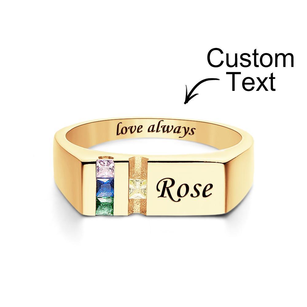 Custom Text Birthstone Ring 18k Gold Plated Personalized Family Ring Gift For Her - soufeelau