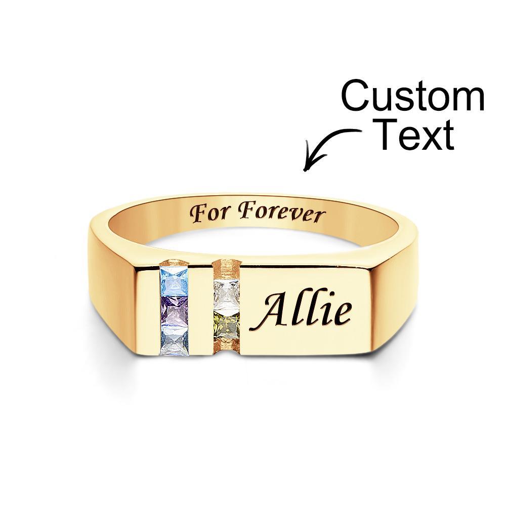 Custom Text Birthstone Ring 18k Gold Plated Personalized Family Ring Gift For Her - soufeelau