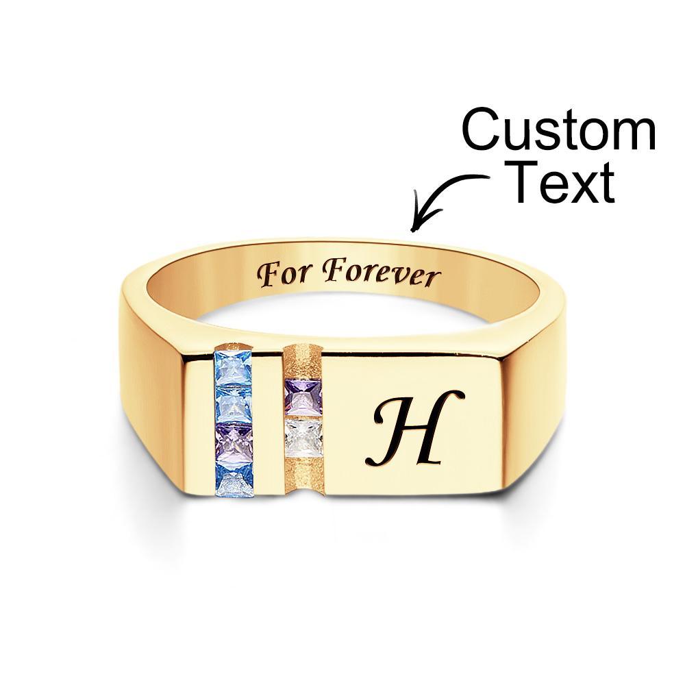 Custom Text Birthstone Ring 18k Gold Plated Personalized Family Ring Gift For Her - soufeelau