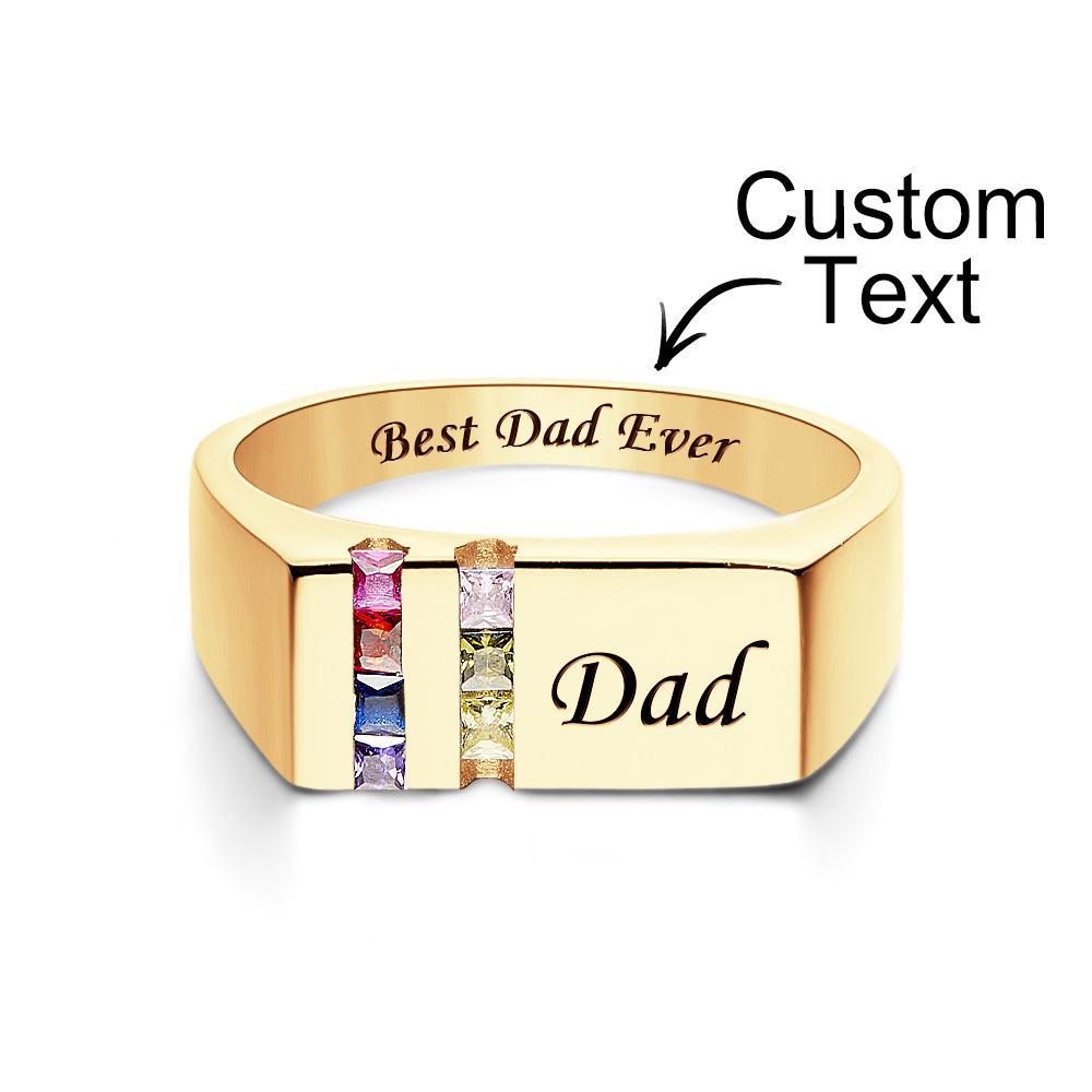 Custom Text Birthstone Ring 18k Gold Plated Personalized Family Ring Gift For Her - soufeelau