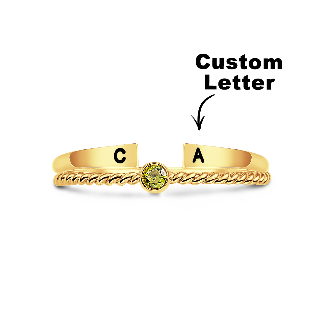 Custom Initial Ring Set Personalized Adjustable Filled Twisted Birthstone Two Rings Set - soufeelau