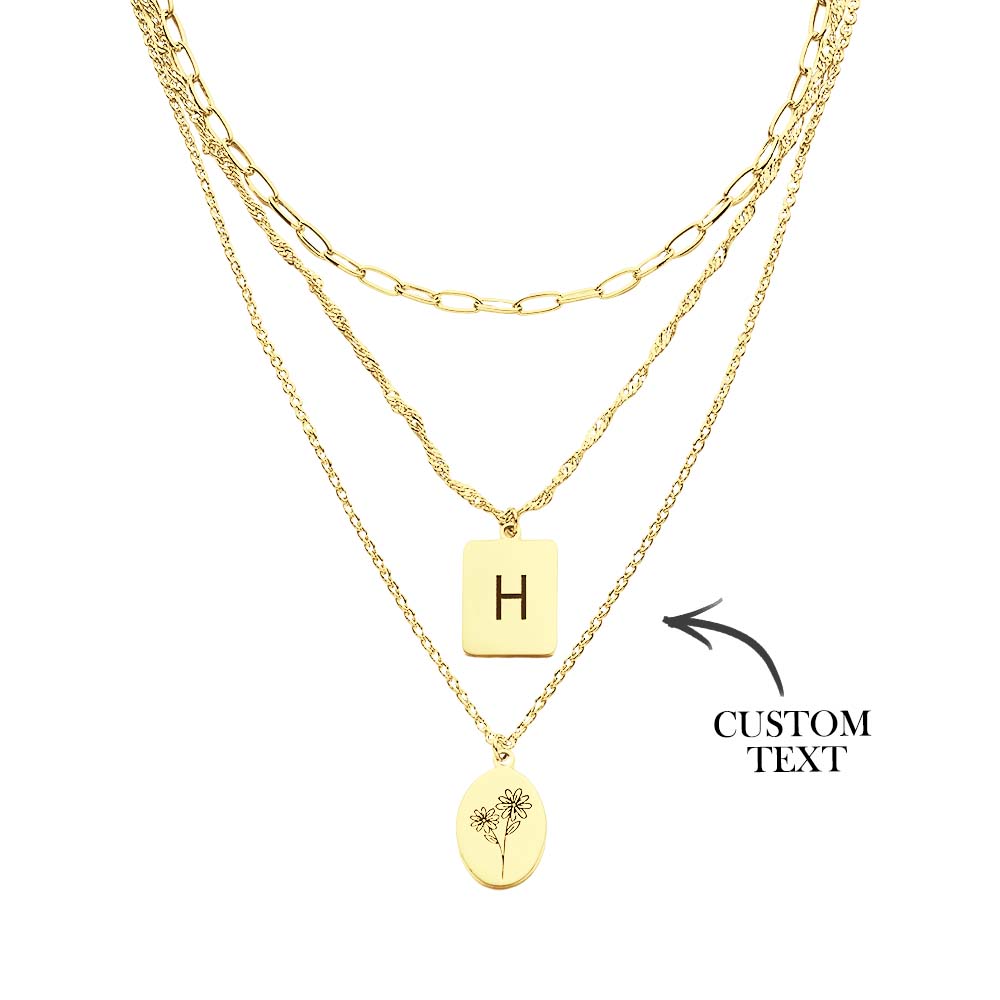 Layered Custom Letter Flower Necklace Personalized Necklace Anniversary Gifts for Women - soufeelau