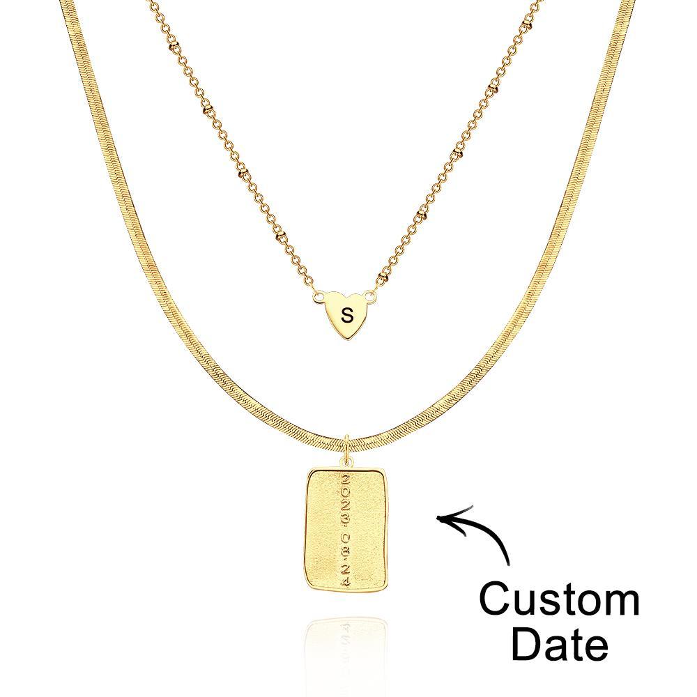 Layered Custom Letter Necklace Personalized Date Necklace Anniversary Gifts for Women - soufeelau