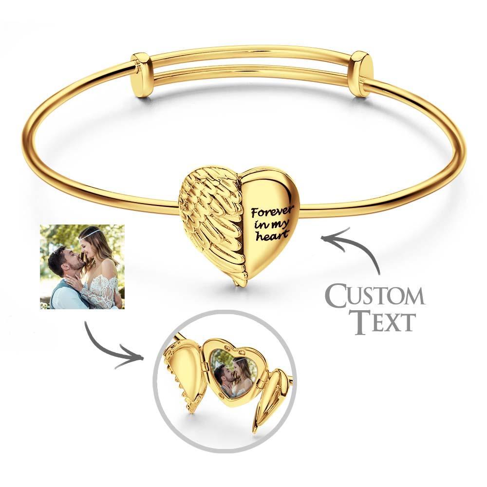 Personalized Photo Love Heart Bracelet for Women Angel Wings Heart Dangle Charm Meaningful Gift for Her - soufeelau