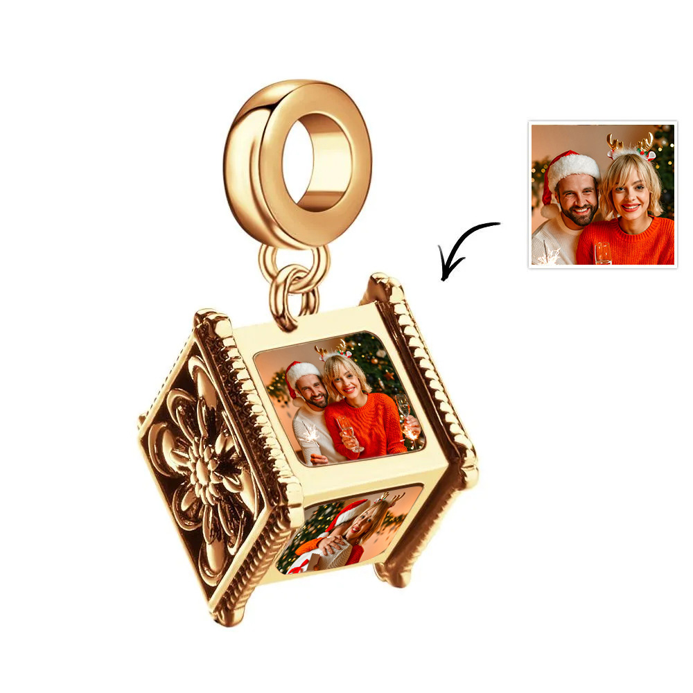 Photo Charm Bead That Hold 4 Picture Customized Four Sides Picture Bead Fit Snake Chain Bracelet Ideal Gifts Ever for Christmas - soufeelau