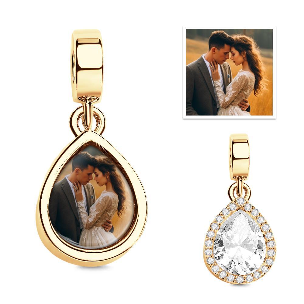 Sparkling Pear Cut Personalized Photo Pendant Fit All Major Brands of Bracelets Necklaces - soufeelau