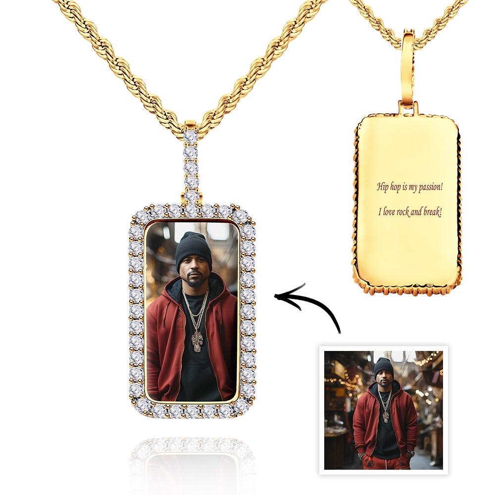 Personalized Photo Hip Hop Necklace Trendy Square Zircon Necklace For Him - soufeelau