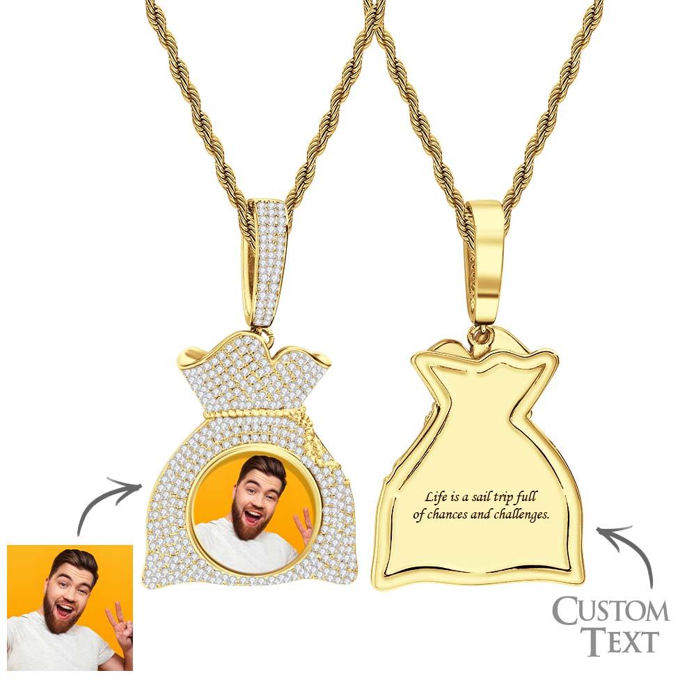 Custom Photo Hip Hop Necklace Personalized Engraved Zircon Money Bag Pendant Necklace For Men - soufeelau