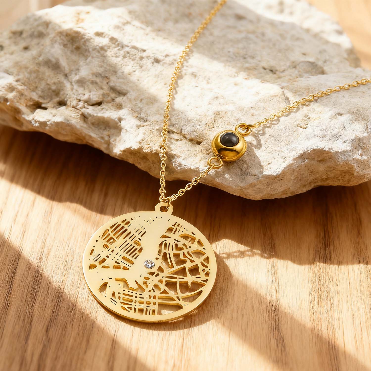 Custom Cherished Spot Map Round Necklace Gemstone Necklace Gift for Her Anniversary Gift - soufeelau