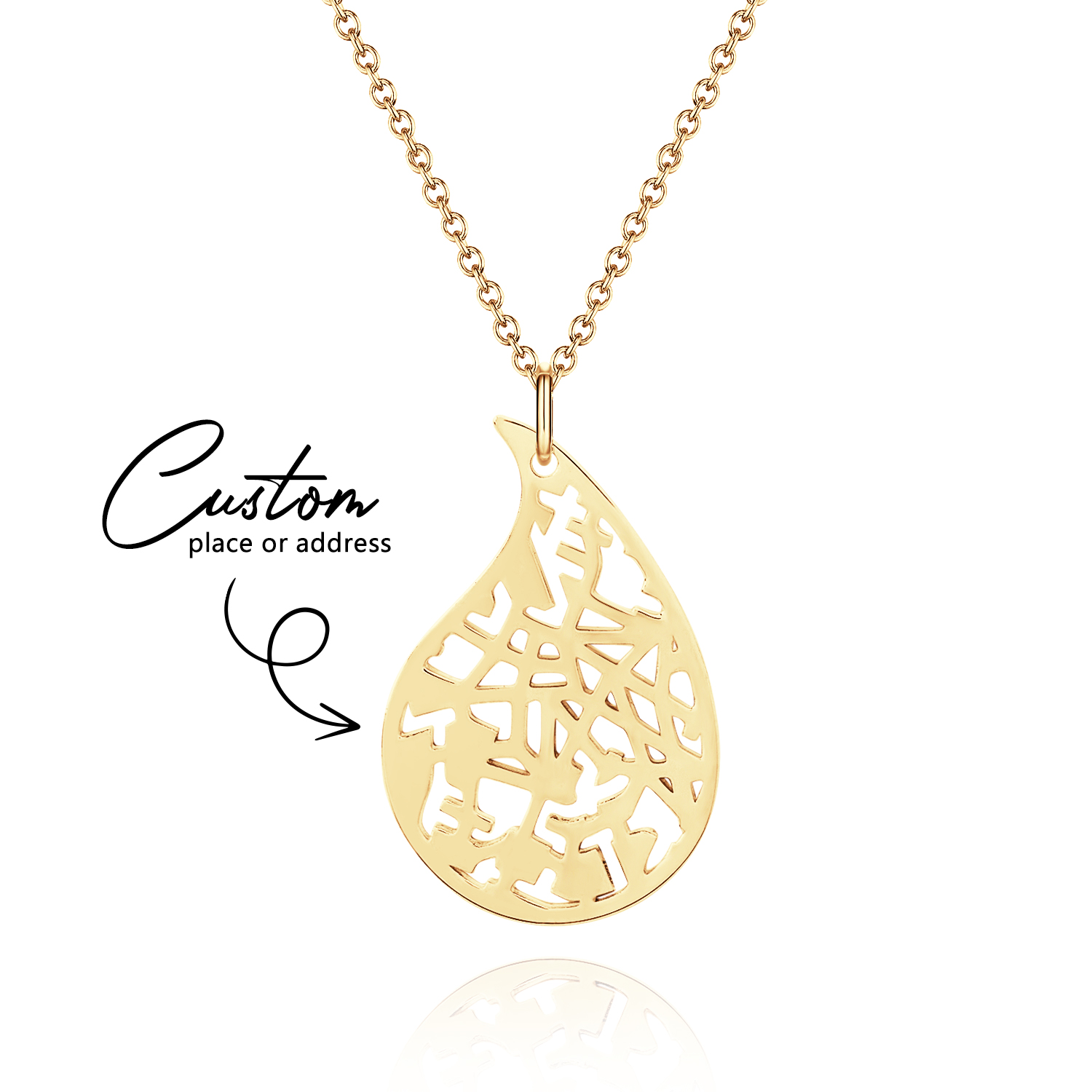 Custom Threads Of Life Map Necklace Big Water Droplet Map Necklace Gift for Her Anniversary Gift - soufeelau