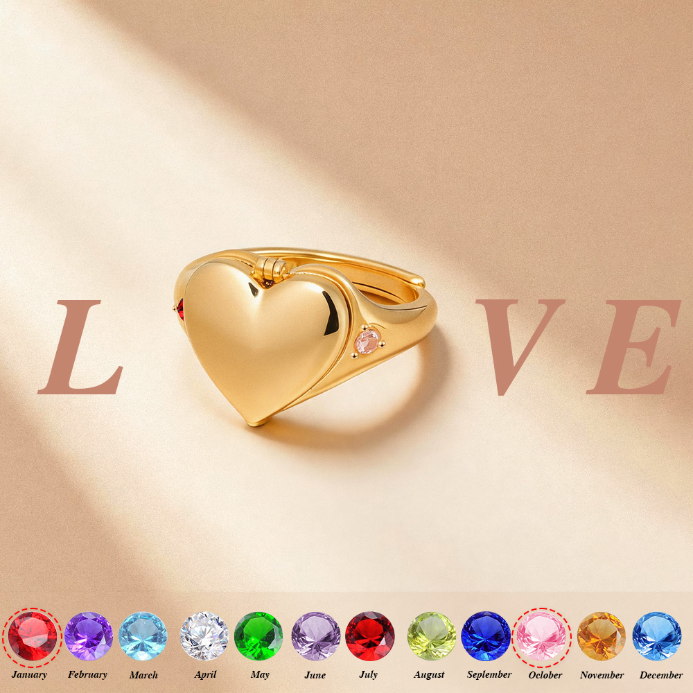 Custom Photo Heart Locket Ring with Birthstone – Personalized Dainty Ring Gift for Her - soufeelau
