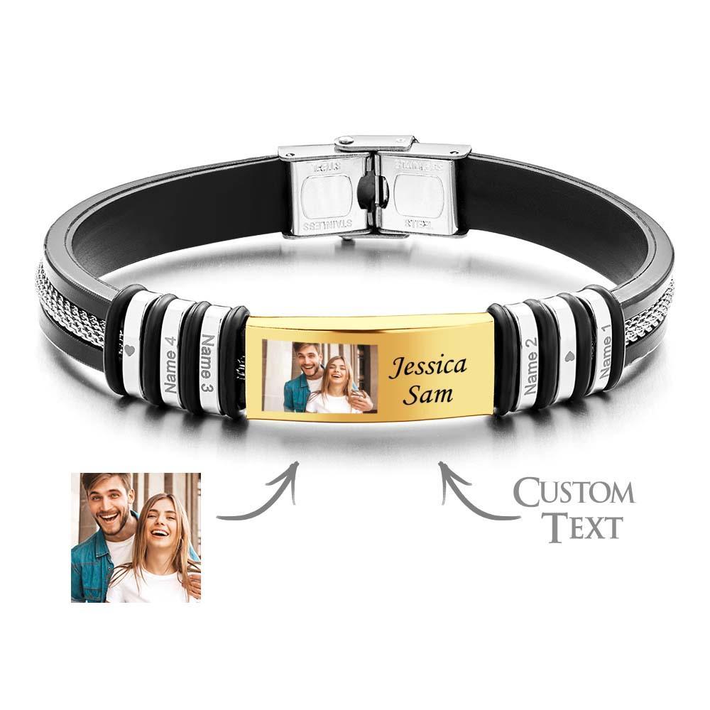 Personalized Color Photo Memory Bracelets Custom Engraved 4 Names Men's Bracelet Wristband Birthday Friendship Gift - soufeelau