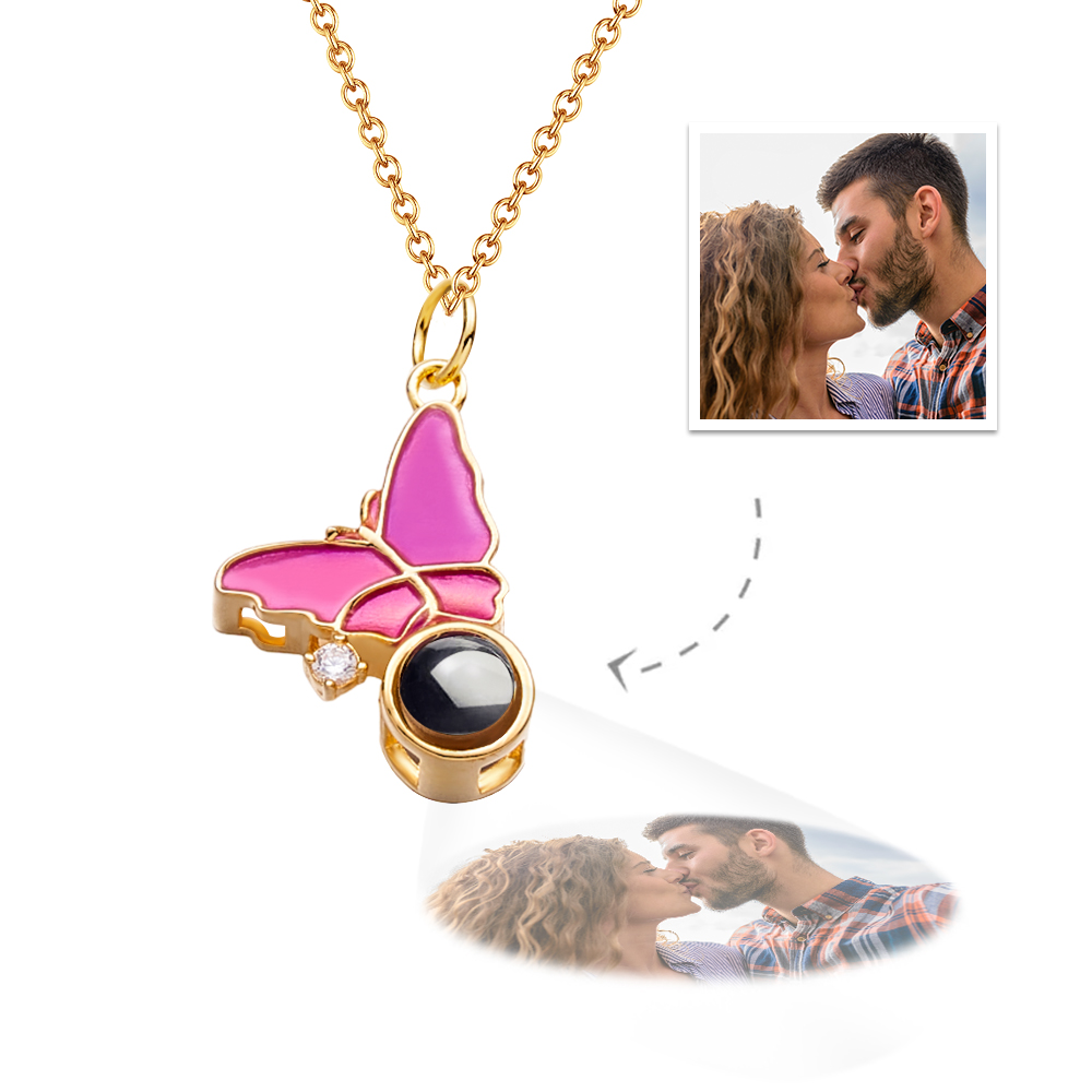 Butterfly Projection Necklace Personalized Picture Inside Pendant Keepsake Jewelry Trendy best Friend Gift - soufeelau