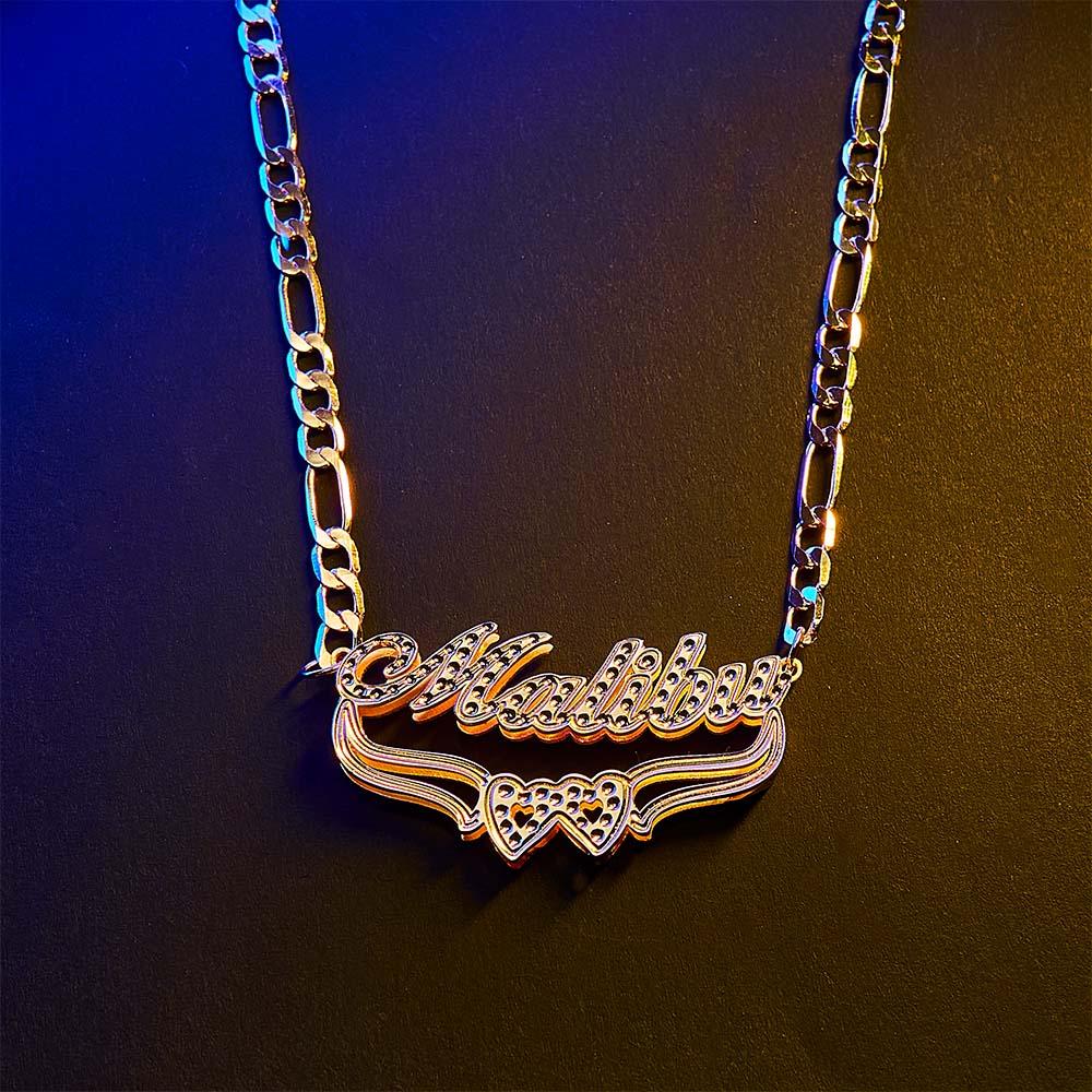 Personalized Hip Hop Name Necklace Double Heart Necklace Fashion Jewelry Gifts for Men - soufeelau