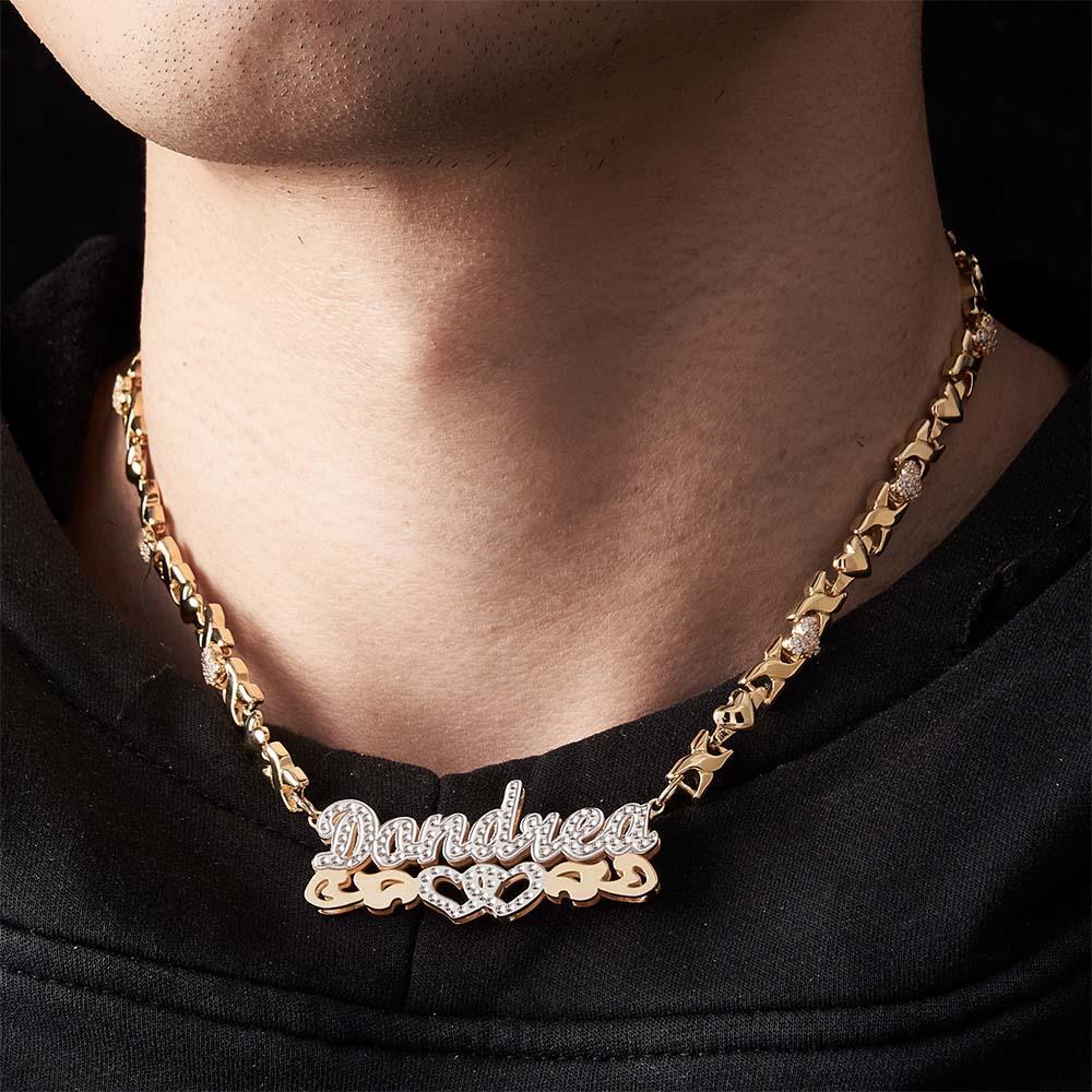 Personalized Hip Hop Name Necklace Hollow Out Heart Necklace Gifts for Men - soufeelau