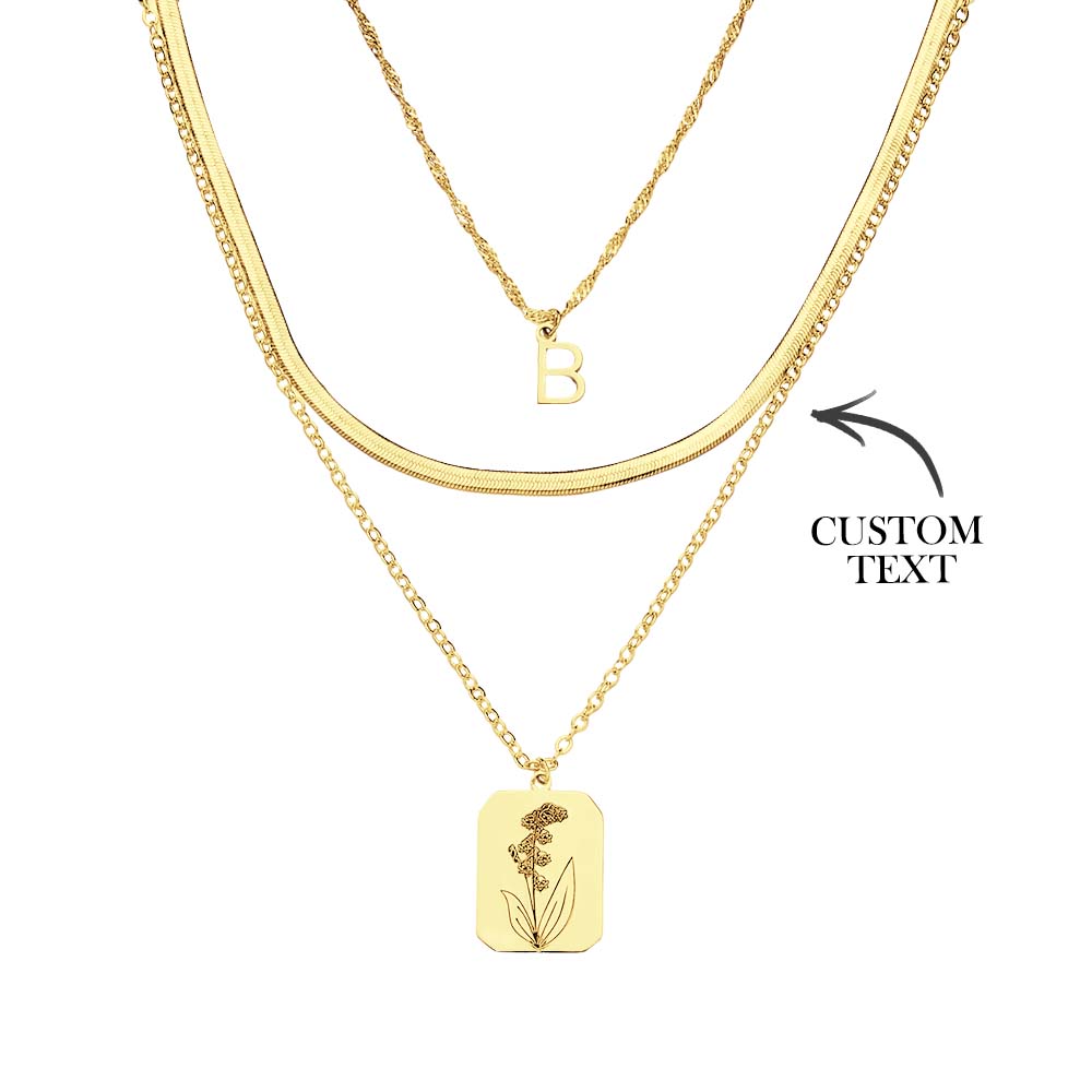 Layered Custom Letter Necklace Personalized Flower Necklace Anniversary Gifts for Her - soufeelau