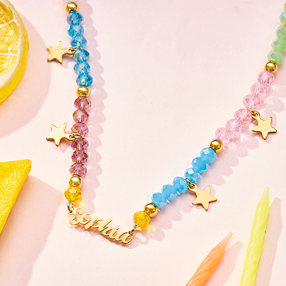 Custom Name Necklace Summer Fashion Colorful Beaded Necklace for Kids - soufeelau