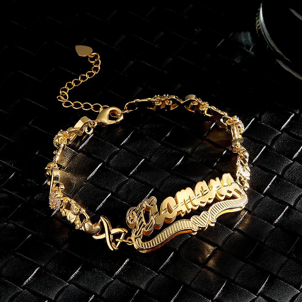 Personalized Hip Hop Name Bracelet Nameplate With Heart Decor Trendy Bracelet Jewelry Gifts For Men - soufeelau