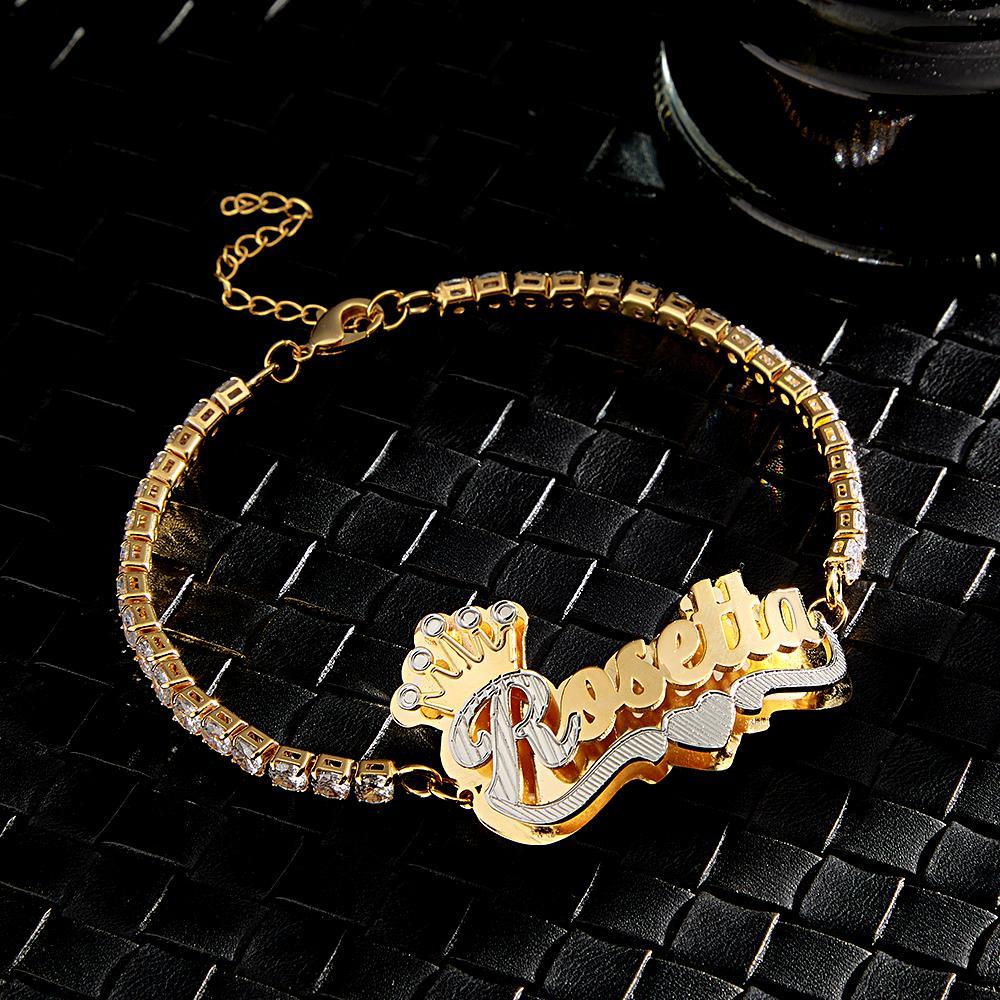 Personalized Hip Hop Name Bracelet With Crown Adjustable Zircon Bracelet Jewelry Gifts For Men - soufeelau