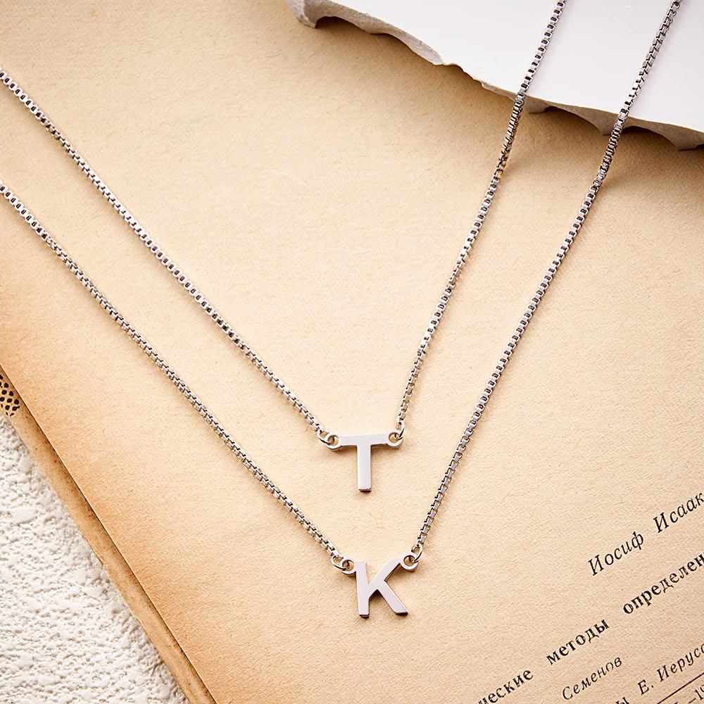 Double Chain Name Necklace Personalized Letter Necklace Initial Gift Necklace Gift For Women - soufeelau