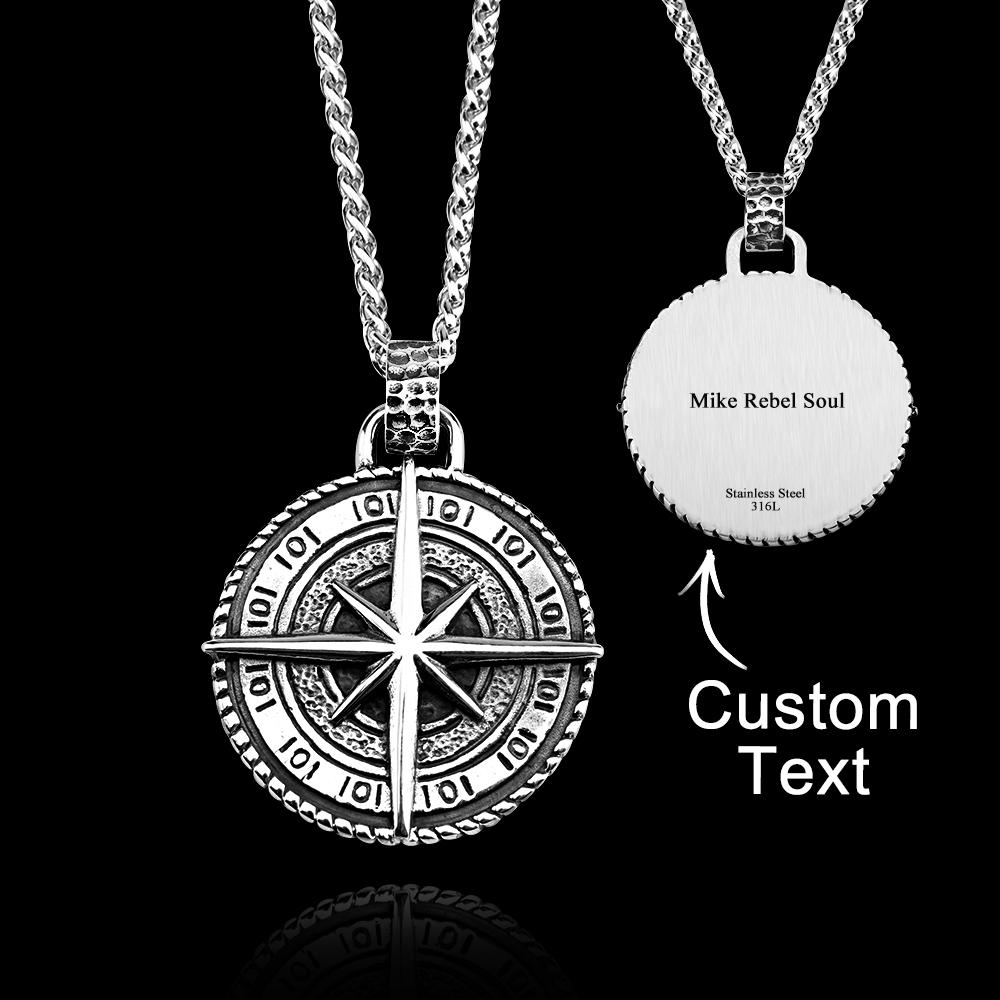 Custom Engraved Necklace Men's Punk Pendant Necklace North Star Necklace Gift For Him - soufeelau