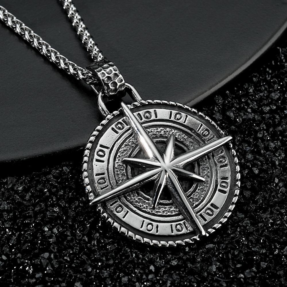 Custom Engraved Necklace Men's Punk Pendant Necklace North Star Necklace Gift For Him - soufeelau