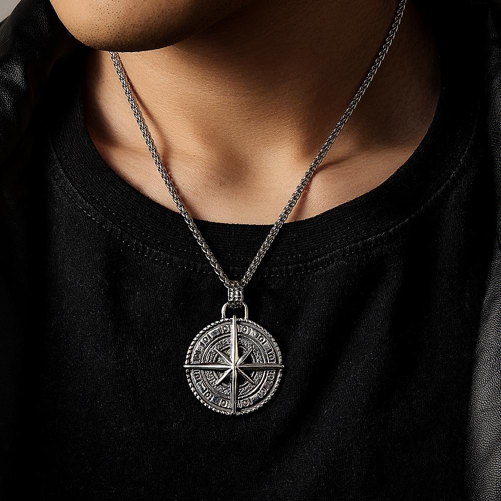 Custom Engraved Necklace Men's Punk Pendant Necklace North Star Necklace Gift For Him - soufeelau