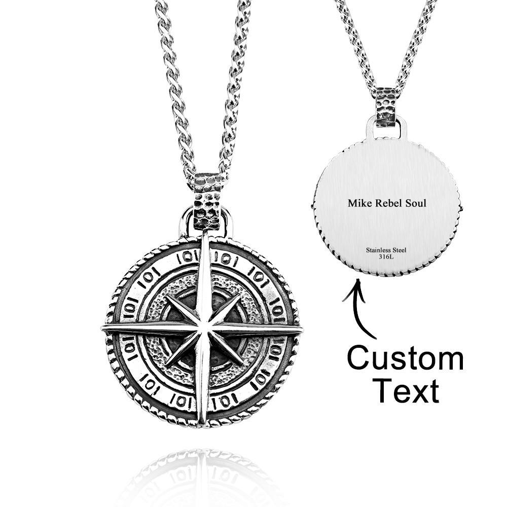 Custom Engraved Necklace Men's Punk Pendant Necklace North Star Necklace Gift For Him - soufeelau
