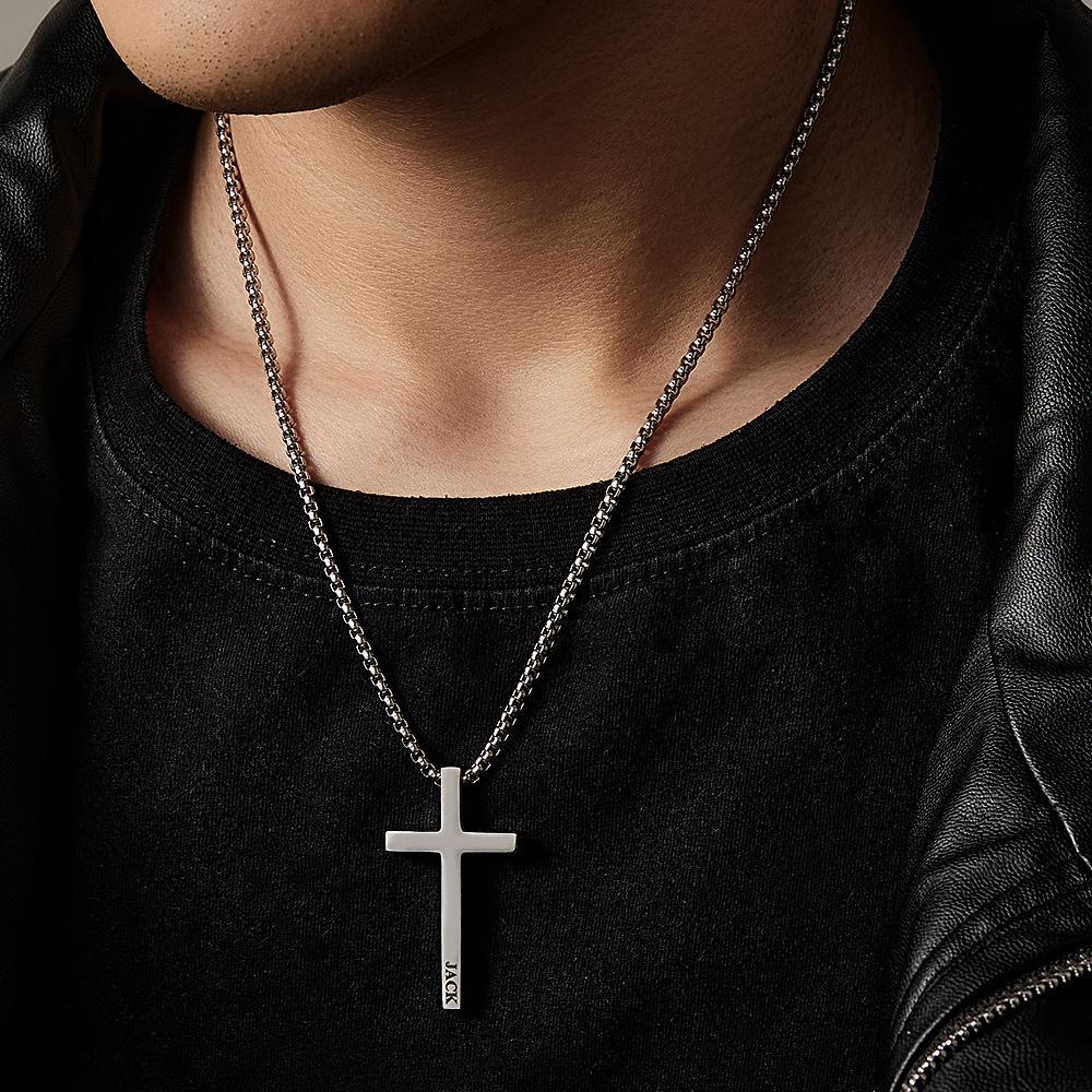 Custom Cross Necklace Engraved Necklace Men's Punk Pendant Necklace Baptism Christian Bible Verse Gifts Gift For Him - soufeelau
