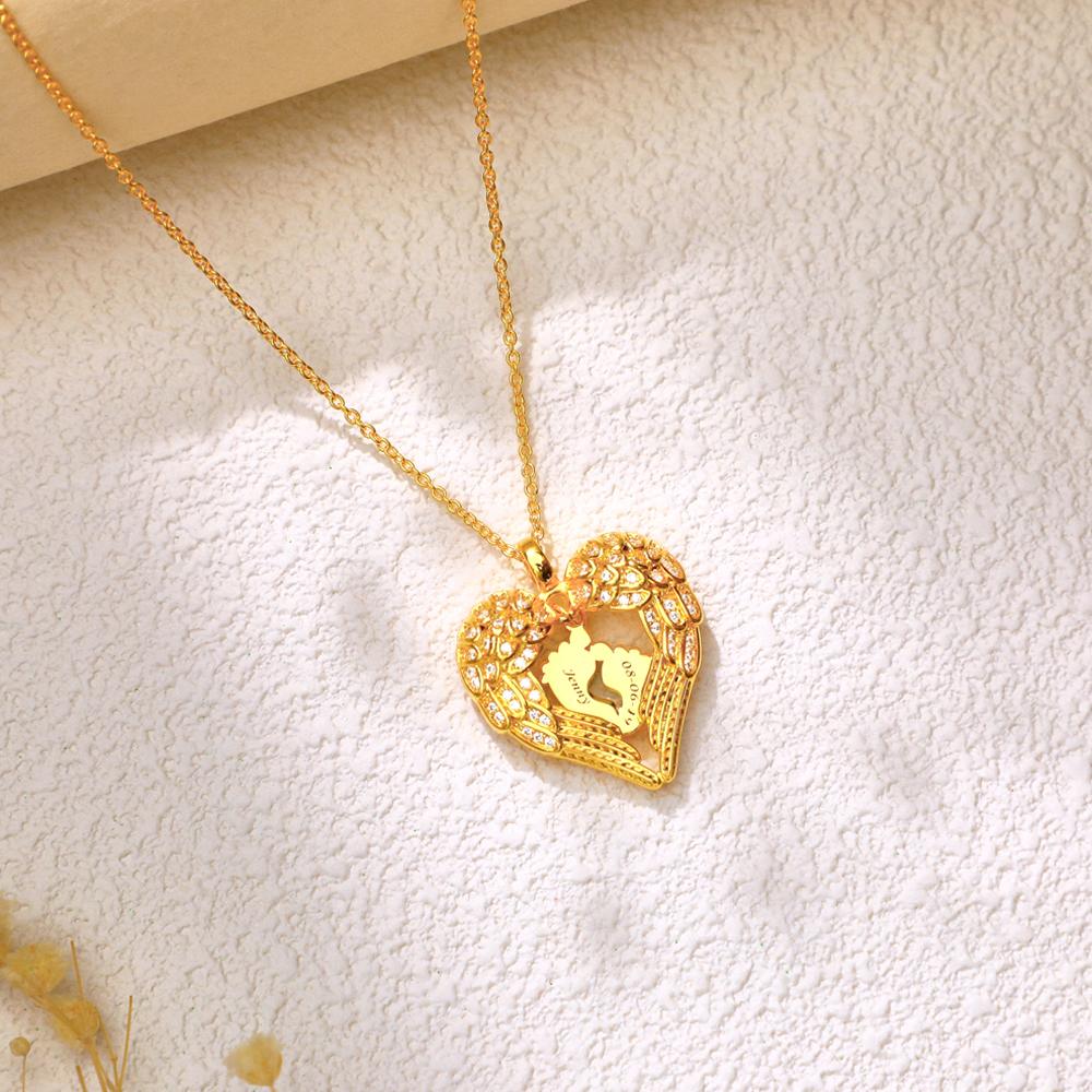 Engravable Angels Heart Necklace Lovely Feet Design Pendant Mother's Day Gifts - soufeelau