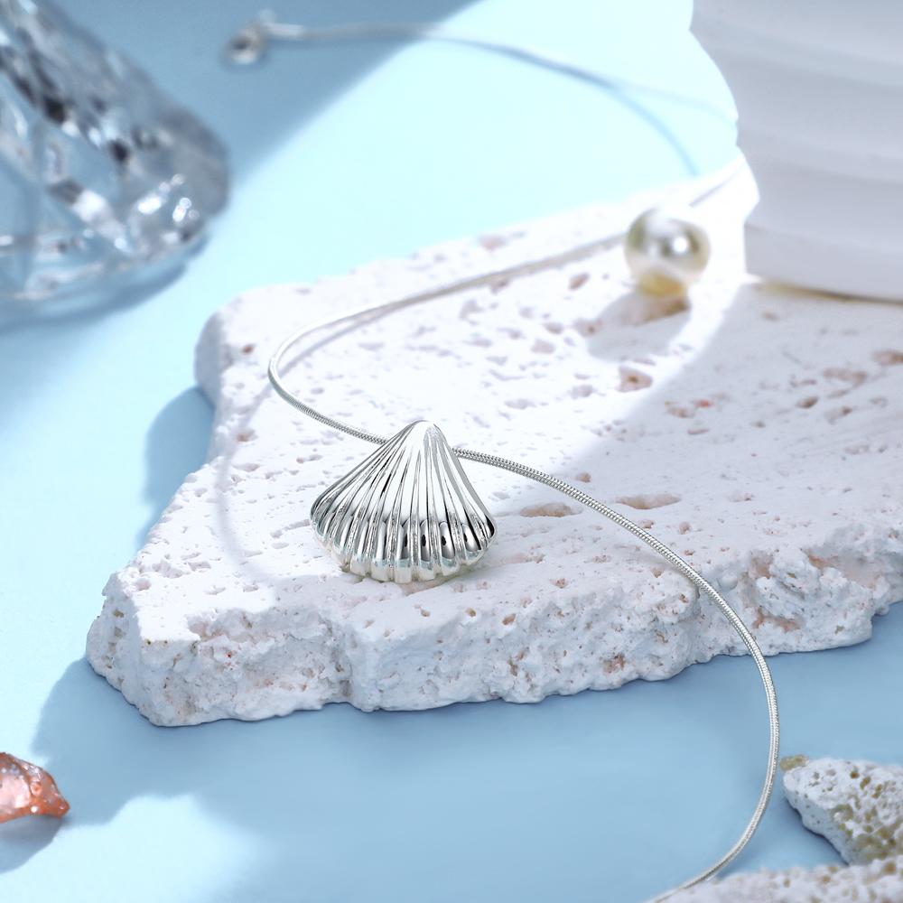 Custom Engraved Necklace Scallop Shell Pendant Gift - soufeelau