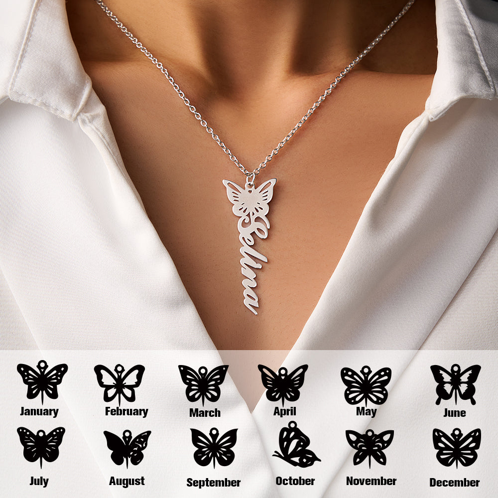 Custom Dainty Birth Butterfly Name Necklace Birthday Bridesmaid Gifts for Mom/Wife/Family/Best Friends - soufeelau