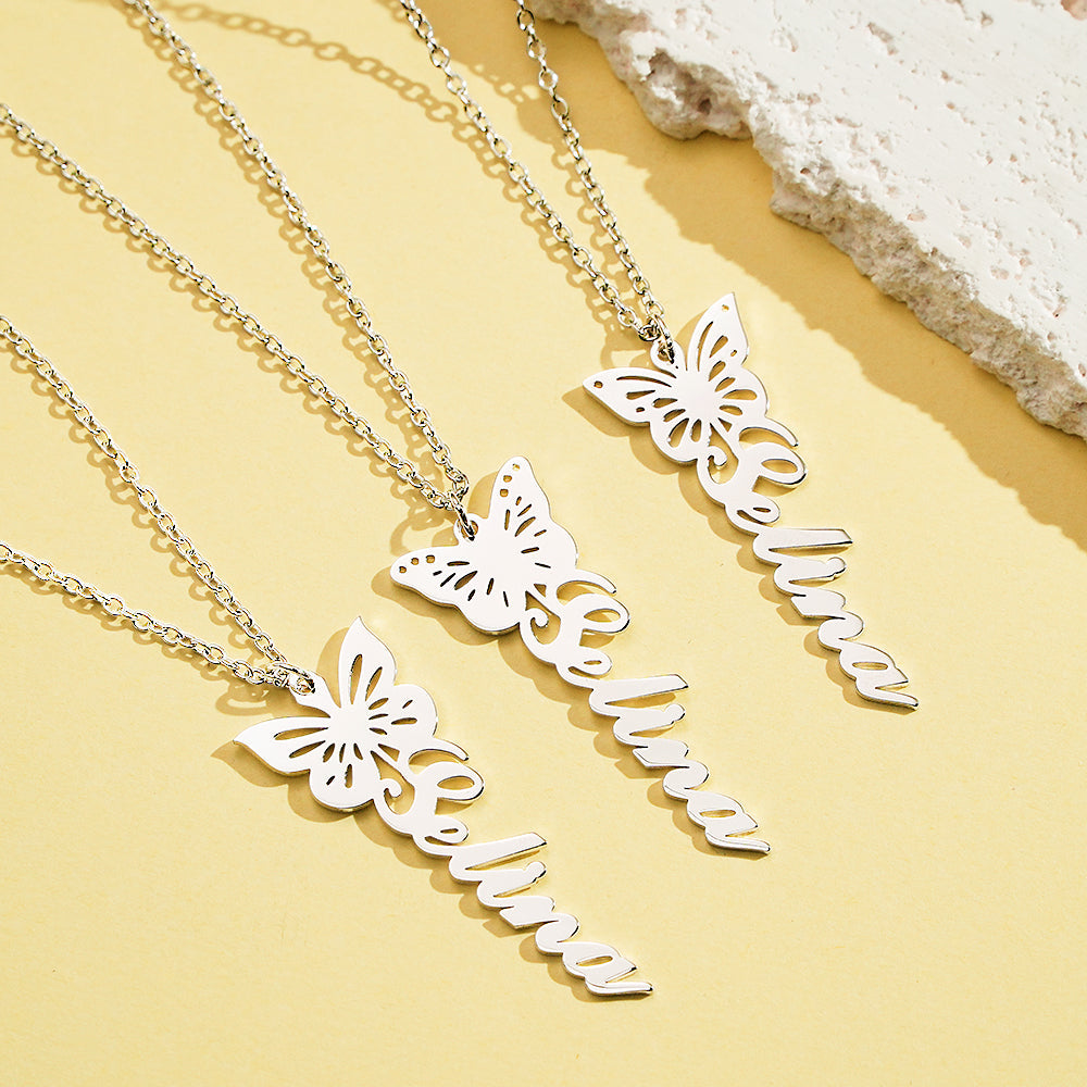 Custom Dainty Birth Butterfly Name Necklace Birthday Bridesmaid Gifts for Mom/Wife/Family/Best Friends - soufeelau