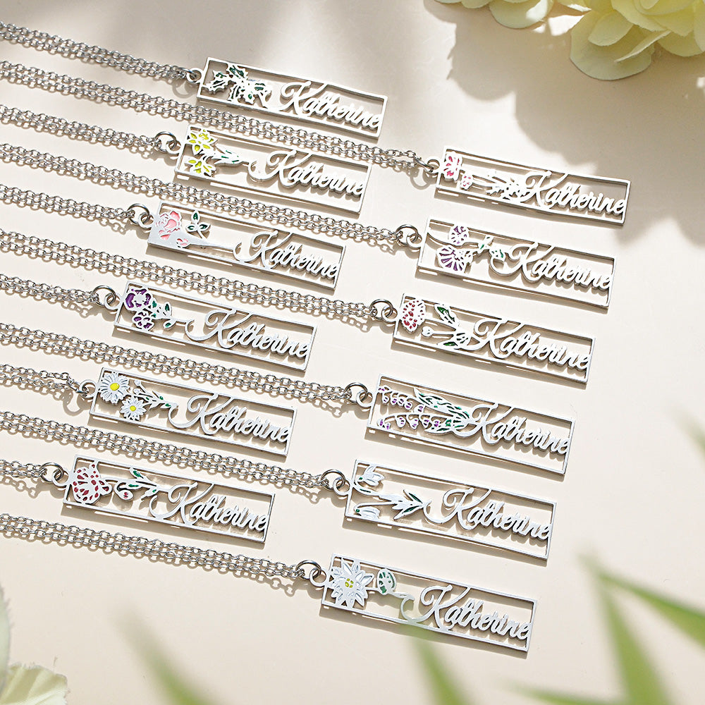 Personalized Birth Flower Name Necklace Bride Bridesmaid Gift for Women - soufeelau
